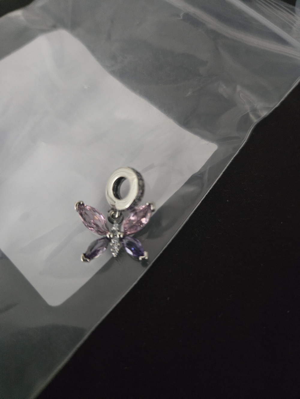 Sterling Silver Butterfly Charm Pendant in Pink and Purple